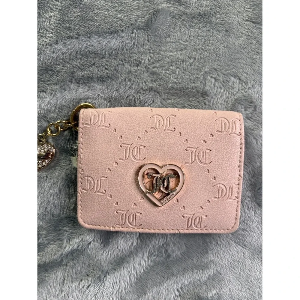 Juicy Couture ID Case Keychain Women's Wallet Small Pink Leather Heart Holder